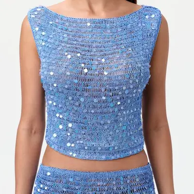 Naked Wardrobe Sequin Boat Neck Top