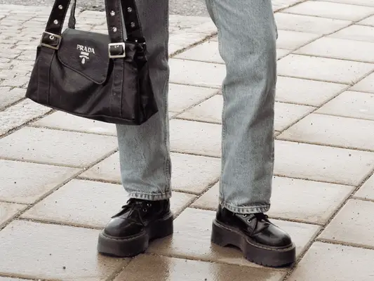 A model wearing Doc Martens. 