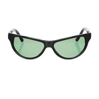 black futuristic sunglasses with green lens