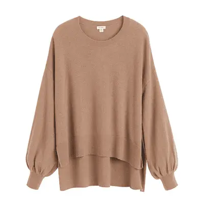 Cuyana Single-Origin Cashmere Open-Side Sweater in camel
