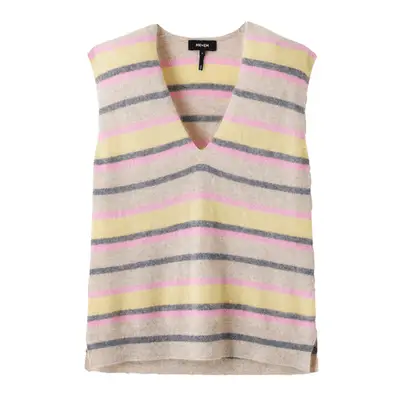 Me + Em Brushed Cashmere Stripe V-Neck Sweater Vest in pink, lemon, and oatmeal