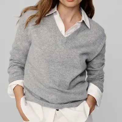 A.L.C. Calven Cashmere V Neck Sweater in burgundy