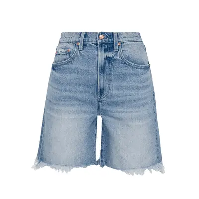 Linen ivory mini Fanm Mon Rondal dress with green leaf embroidery on model