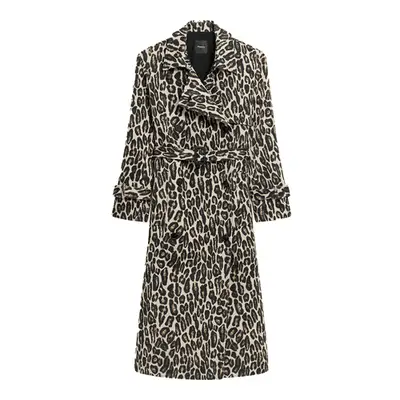 Tibi Leather Carcoat in black with brown shearling trim on model styled with white t-shirt and black jeans