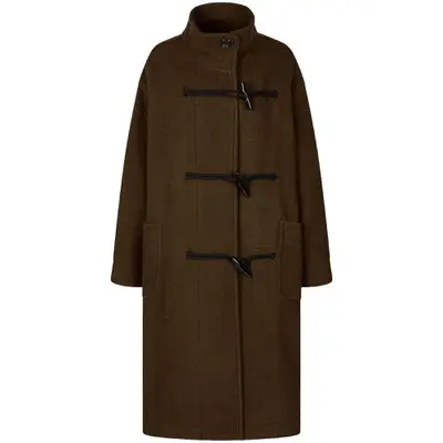 Studio Tomboy High-Neck Duffle Coat in brown with black toggles