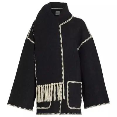 Toteme Embroidered Wool-Blend Scarf Coat