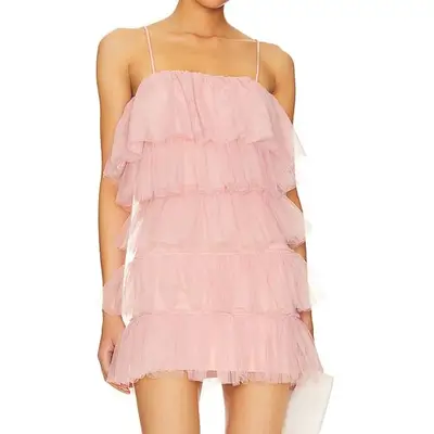 Pink ruffle mini dress