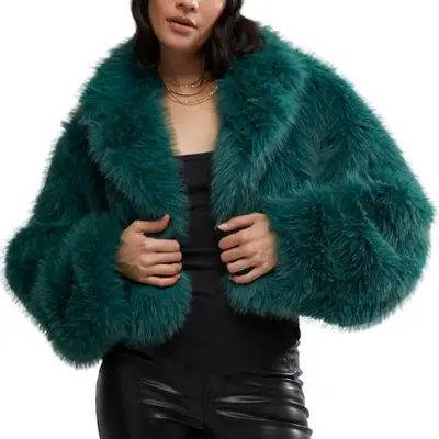 Emerald green fuzzy cropped jacket
