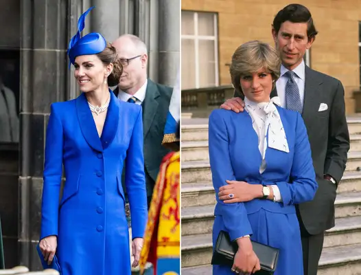 Kate Middleton and Princess Diana in similar cobalt blue outfits
