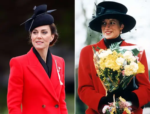 Kate Middleton and Princess Diana in similar red and black outfits