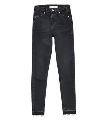 Topshop Moto Washed Black Let Hem Jamie Jeans