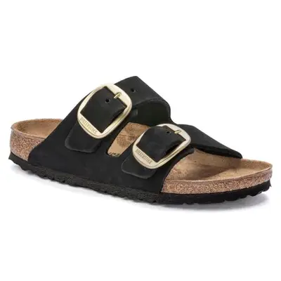 Birkenstock Arizona Big Buckle sandals in black with gold buckles