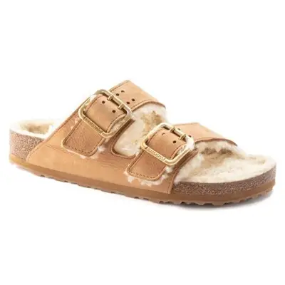 Birkenstock Arizona Bold Shearling sandals in cognac nubuck leather