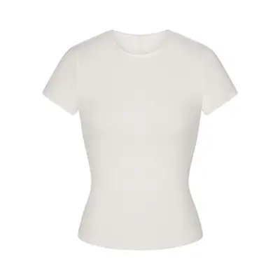 Skims Cotton Rib Picot T-Shirt in white