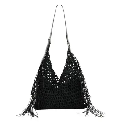 Black knit bag with fringe