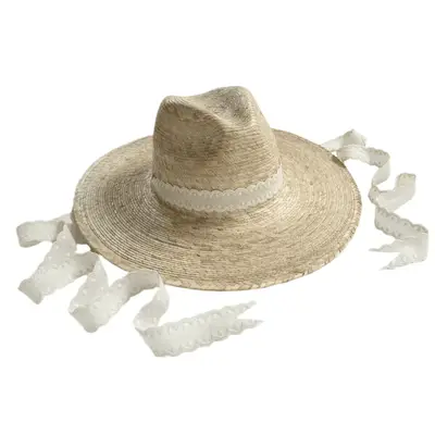 Ivy Coast Zinnia Sun Hat in UPF palm tree weave with white eyelet lace ribbon