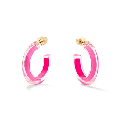 Alison Lou Small Lucite Jelly Hoop Earrings in cerise hot pink