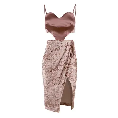 Aubrey Dress in pink crushed velvet and satin