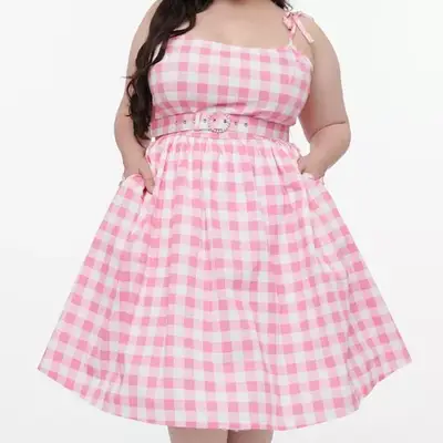 Unique Vintage Bobbie Swing Dress in pink and white gingham