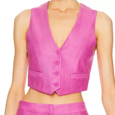LoveShackFancy Tintley Vest in pink on model