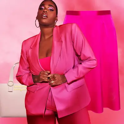 Pink suit outfit collage