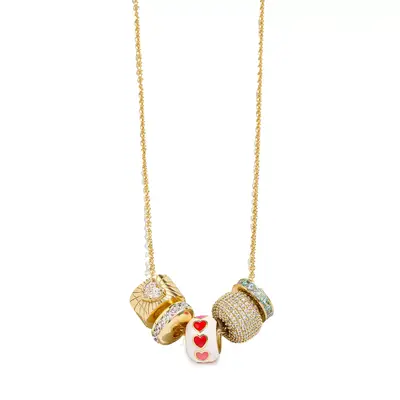 BaubleBar Custom Bead Charm Necklace in gold with hearts