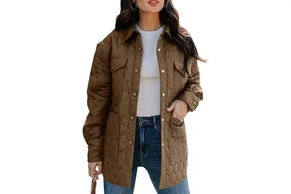 Amazon EVALESS Quilted Jackets for Women Lightweight Long Sleeve Button Down Puffer Jacket Warm Winter Coat Outerwear with Pockets