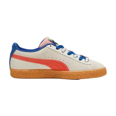 Puma Suede Podium Sneakers in alpine snow, blue, peach, and gum