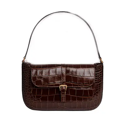 By Far Miranda Nutella Croco Embossed Leather bag