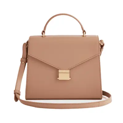 Quince Italian Leather Top Handle Crossbody Satchel in cappuccino light brown