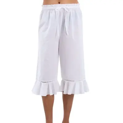 model wearing simple white cotton bloomers