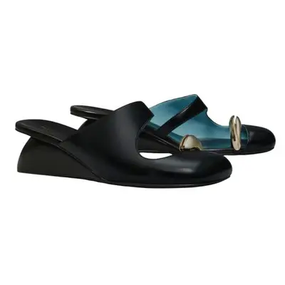 Tory Burch black mules with gold toe ring