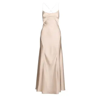 beige satin maxi dress