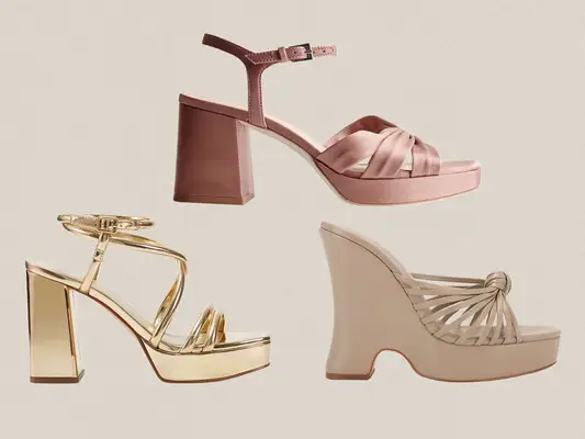 A collage of platform sandals including Maize Platform Sandal, Raye Dakota Wedge and Marc Fisher Godea Heeled 