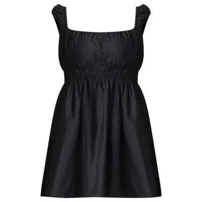 Eloquii Poplin Flare Mini Dress in black