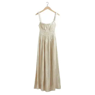 & Other Stories Shirred Satin Midi dress in beige on hanger