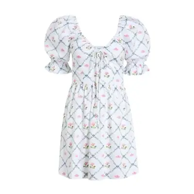 Hill House Ophelia Mini Dress in trellis floral pattern