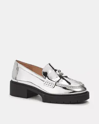 Coach silver loafers