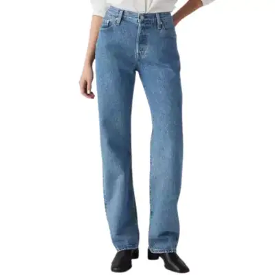 person wearing mid-wash Levi