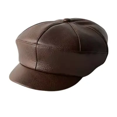 brown leather cap