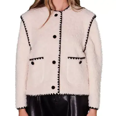 textured jacket with contrast stitching and buttons