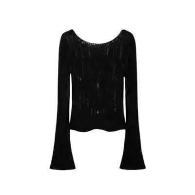 Distressed knit sweater with flared sleeves