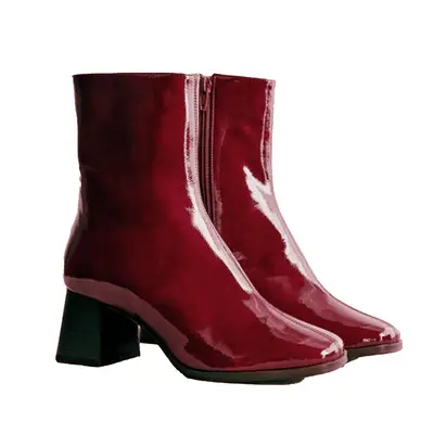 Sezane Axelle Ankle Boots in red patent