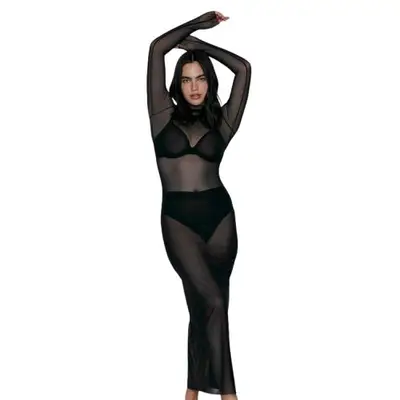 model wearing a sheer dress