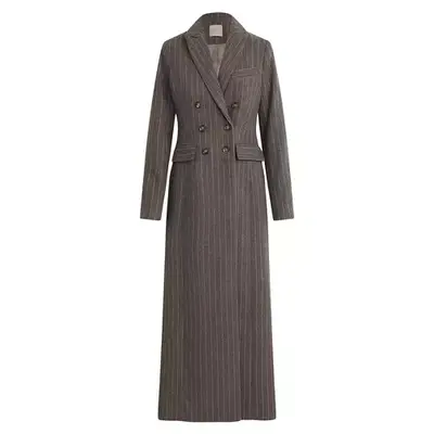 Favorite Daughter Simon Pinstripe Double-Breasted Coat in gray and white