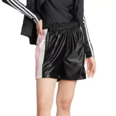 Black shorts with white and pink stripes