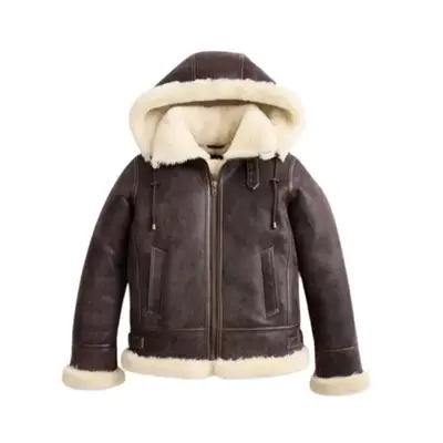 brown leather jacket with sherpa details