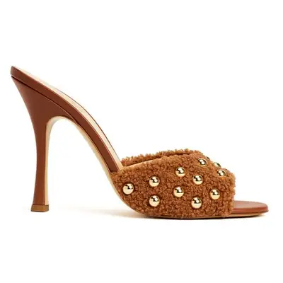 Chestnut shearling tan heels