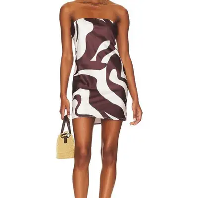 Short brown and white printed dress