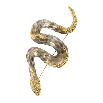Alexis Bittar Serpent Lucite Pin in gold desert multi